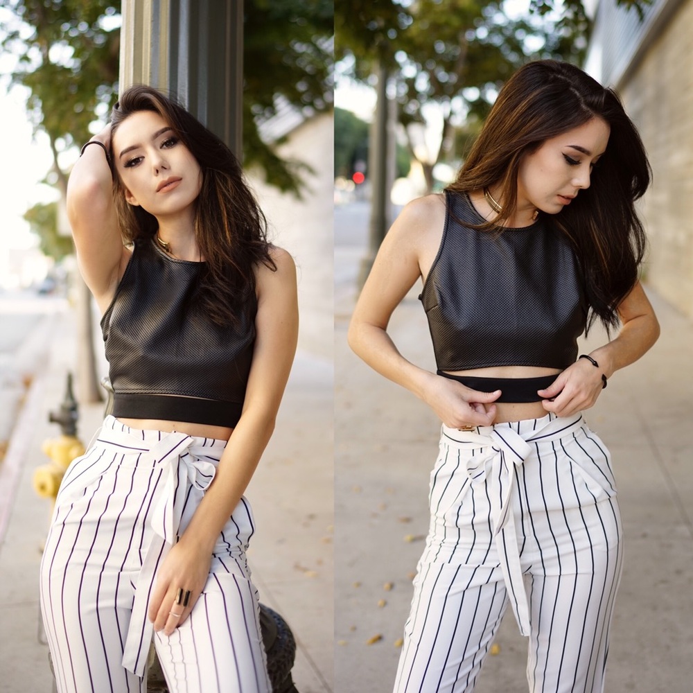 Faux Leather Banded Strap Crop Top